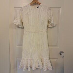 Banana Republic Embroidered Eyelet Fit & Flare Modest Midi Dress Cream size 2
